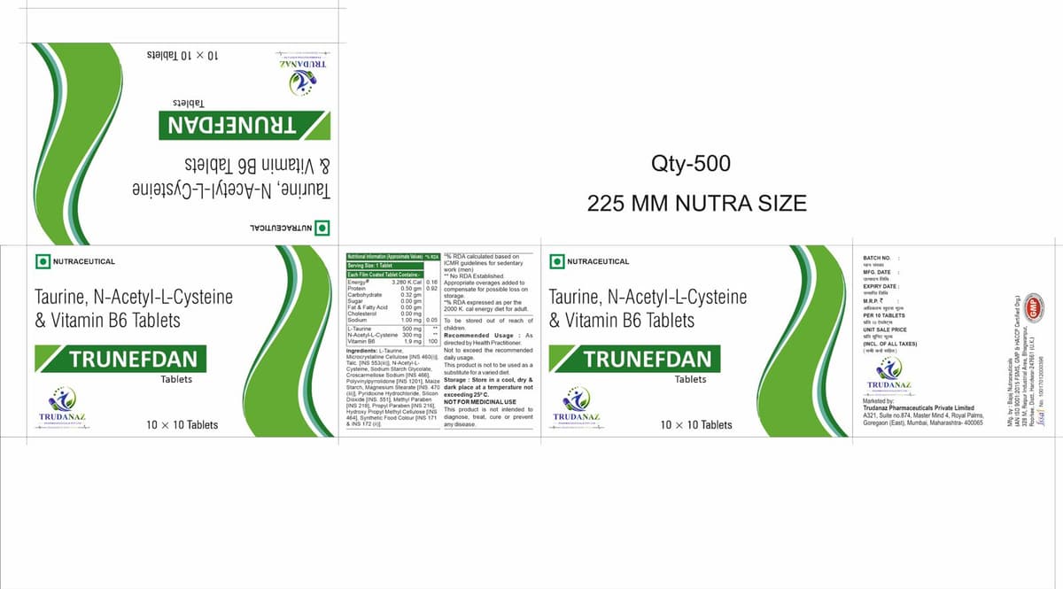 Trunefdan — Taurine, N-Acetyl-L-Cysteine & Vitamin B6 Tablets.
