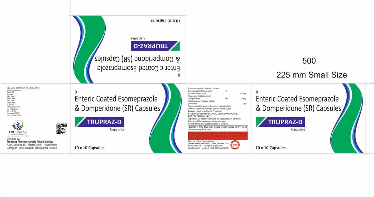 Trupraz-D — Enteric Coated Esomeprazole & Domperidone (SR) Capsules.